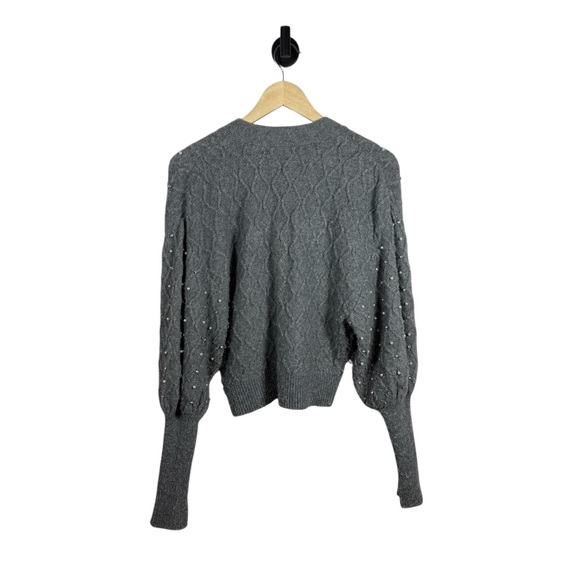 Express Embellished V-Neck Balloon Sleeve Cardigan in Grey Size XS - Picture 12 of 15